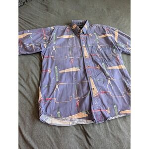 Vintage Knights of the Round Table Hand Tool Print Shirt‎ Mens Medium Purple S/S